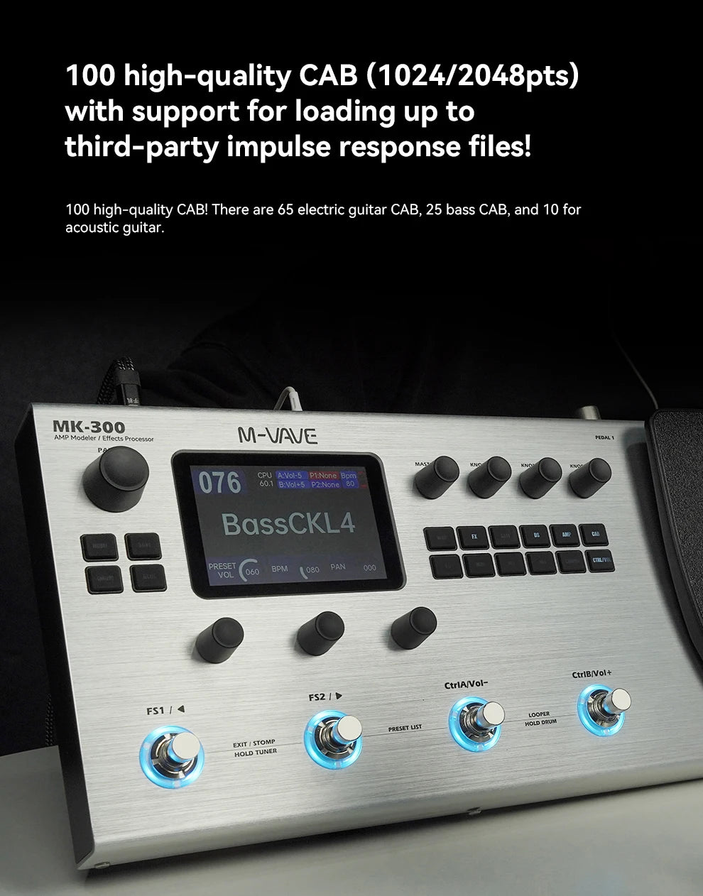 M-VAVE MK-300 Multi-Function Guitar/Bass Effector Pedal | 300s Looper+128 Drum MIDI DAW | ANN Neural Modeling 120AMP/360FX