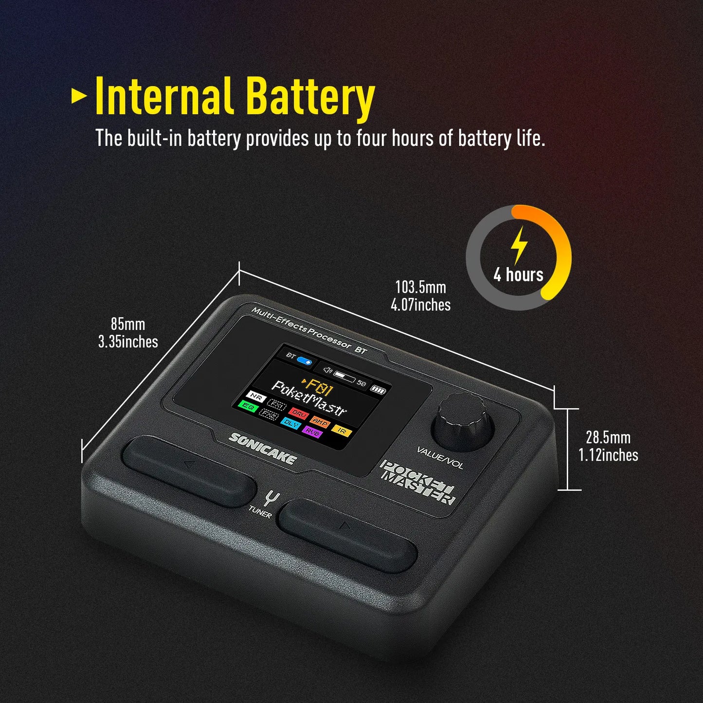 SONICAKE Pocket Master Mini Guitar Bass Amp 100+ Multi-Effects Pedal APP Control 1.77" LCD color screen Built-in battery QME-10