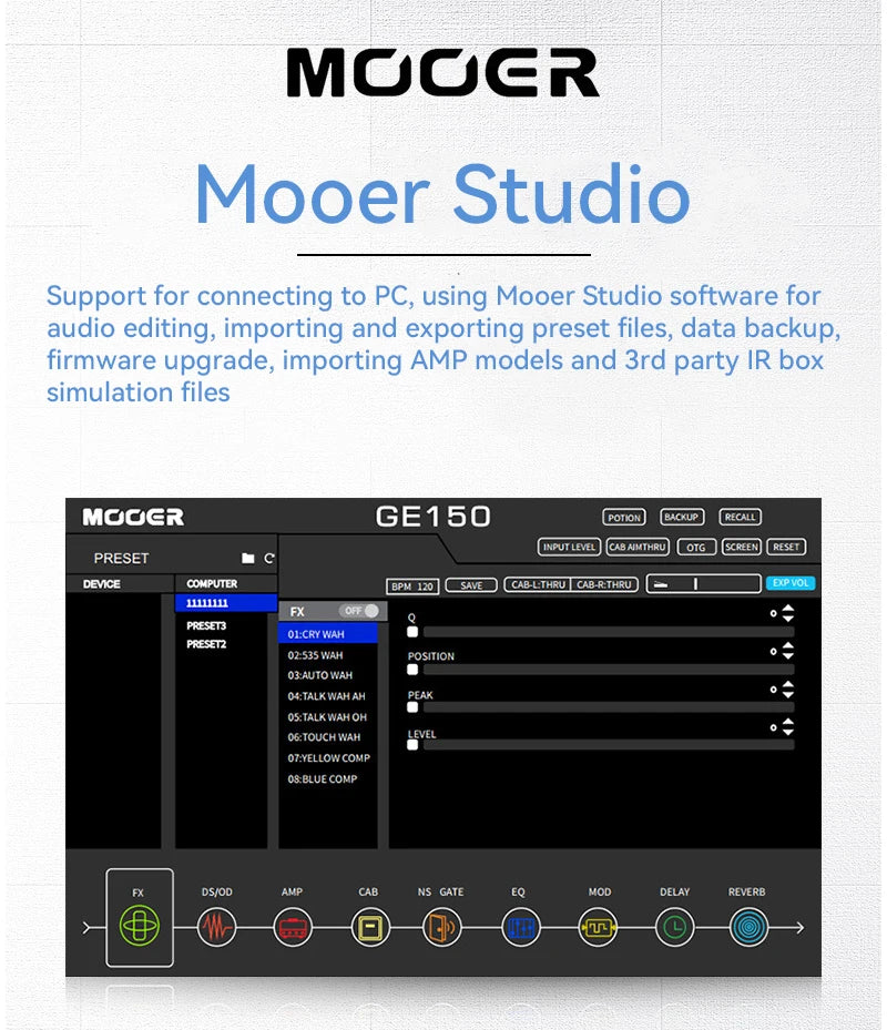 MOOER GE150 Guitar Pedal Multi-effects Amp OTG  Looper 151 Effects Tap Tempo Guitar Accessories