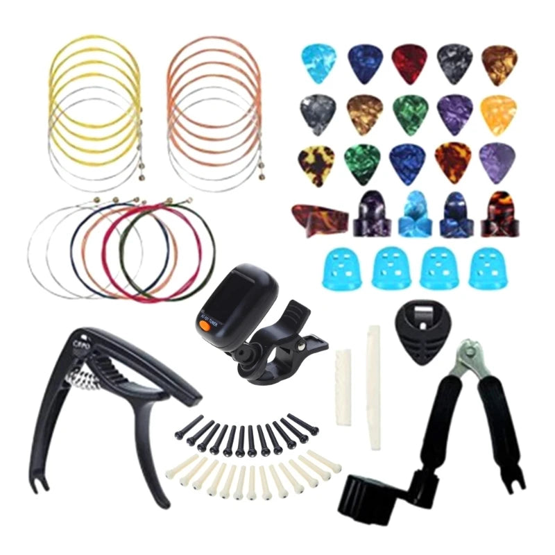 Guitar Accessories Kits Guitar Picks & Capo & Tuner & Guitar Strings & String Bone Bridge Saddle & Bridge Pins and Nut