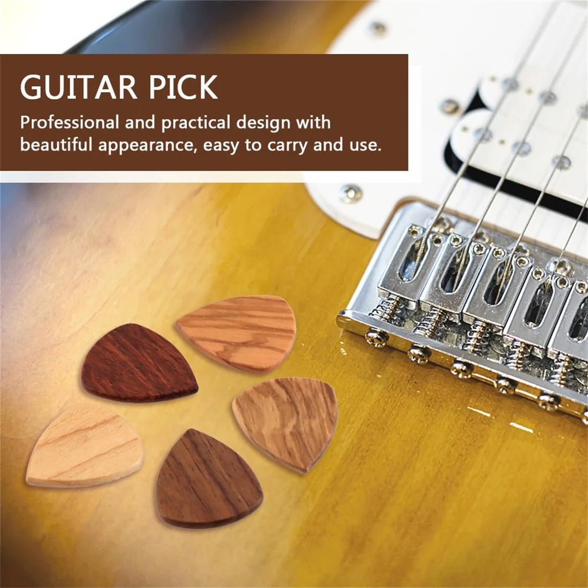 Miwayer 6 Pcs Wooden Guitar Pick 2mm, String Instrument Accessories Wood Guitar Plectrums For Electric, Acoustic, or Bass Guitar