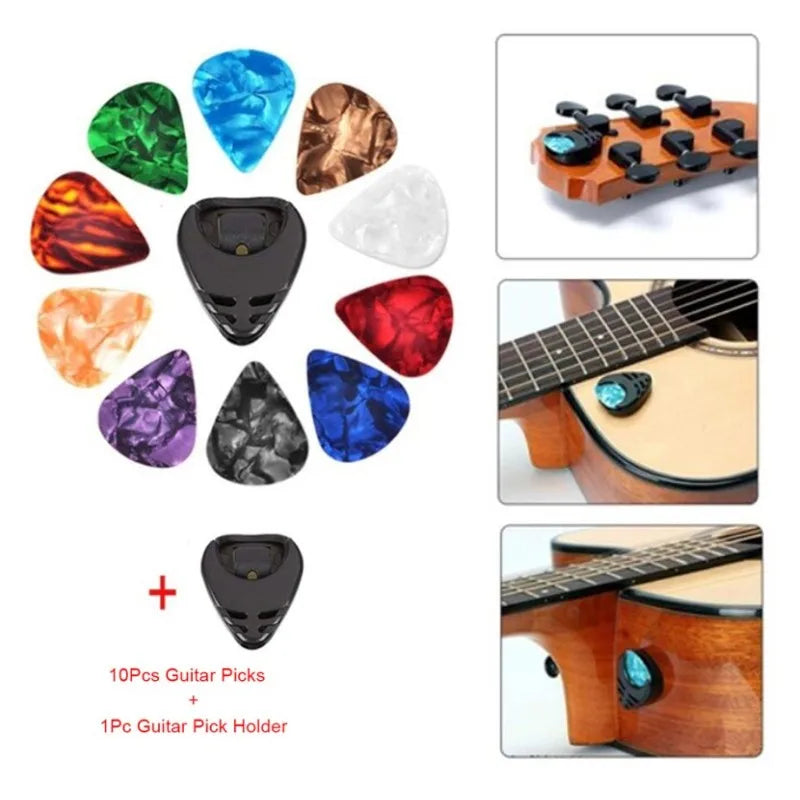 10pc 0.46mm 0.71mm 0.96mm Acoustic Picks Plectrum Celluloid Electric Smooth Guitar Pick Accessories random color with 1pc Holder