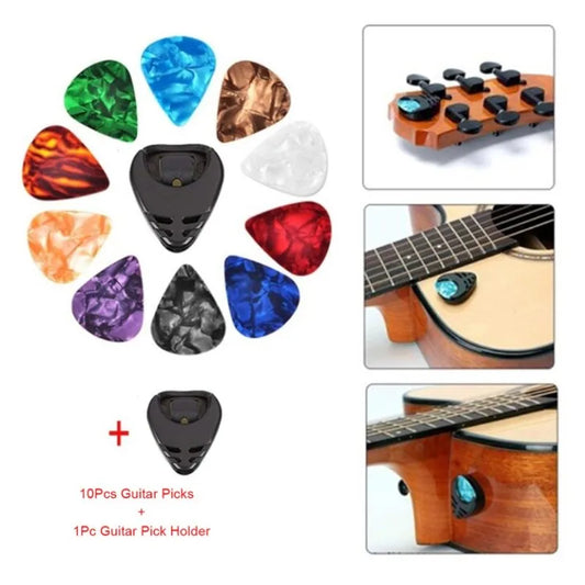 10pc 0.46mm 0.71mm 0.96mm Acoustic Picks Plectrum Celluloid Electric Smooth Guitar Pick Accessories random color with 1pc Holder
