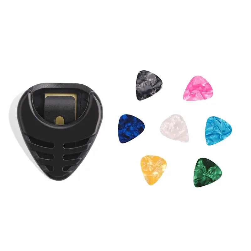 7pcs Guitar Pick Celluloid Plectrum Set Random Color with Holder - Easy Attach for Acoustic/Electric Guitar