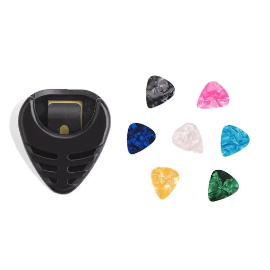 7pcs Guitar Pick Celluloid Plectrum Set Random Color with Holder - Easy Attach for Acoustic/Electric Guitar