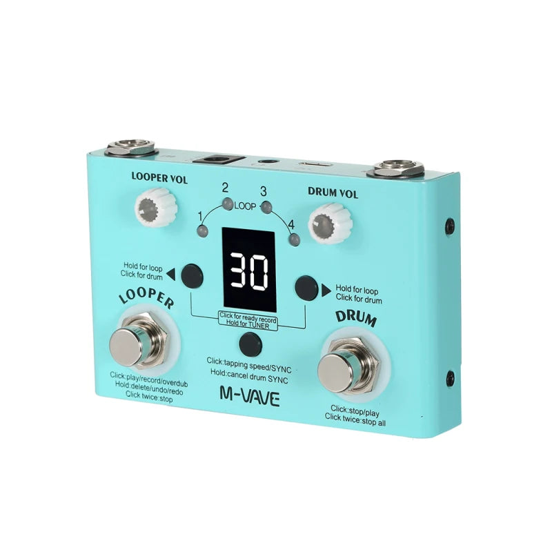 M-VAVE Guitar Effect Pedal Drum Looper Effector 30 Drums 11 Mins Looper Recoding Time High Precision Tuner LOST TEMPO CUVAVE