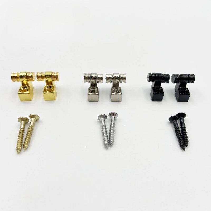 2PCS Electric Guitar Headstock String Lock Pegs – Acoustic Guitar Accessories, Silver and Black Locks, Pulley String Guide