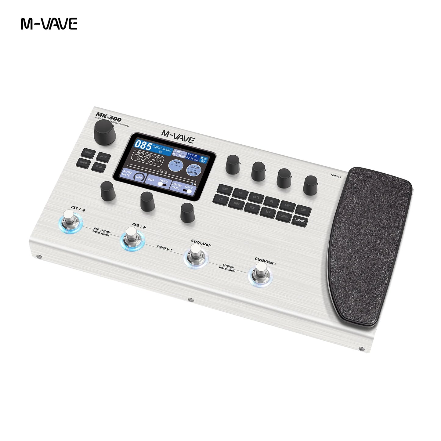 M-VAVE MK-300 Multi-Function Guitar/Bass Effector Pedal | 300s Looper+128 Drum MIDI DAW | ANN Neural Modeling 120AMP/360FX