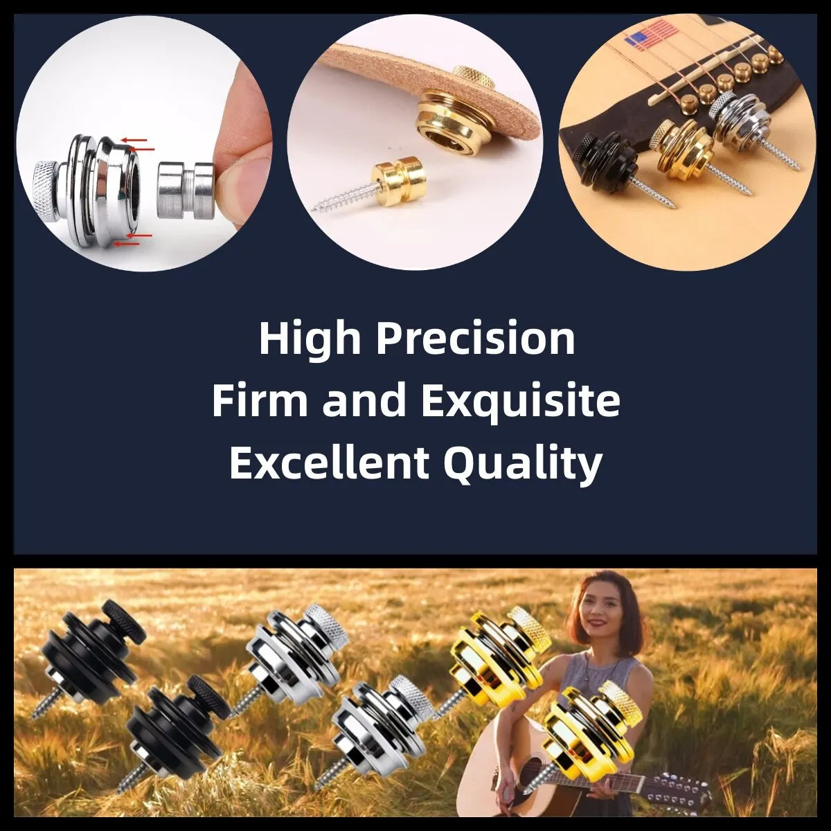 1 Pc Guitar Strap Lock Heavy Duty Metal Button Security Straplock for Electric Acoustic Guitar Bass Ukulele (L-Size)