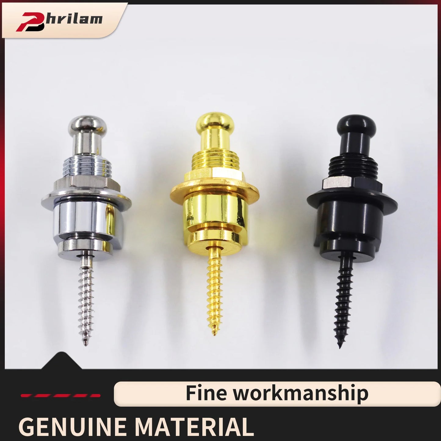 PHRILAM 2PCS Metal Skidproof Guitar Strap Locks Straplocks, Black/Chrome/Gold Available