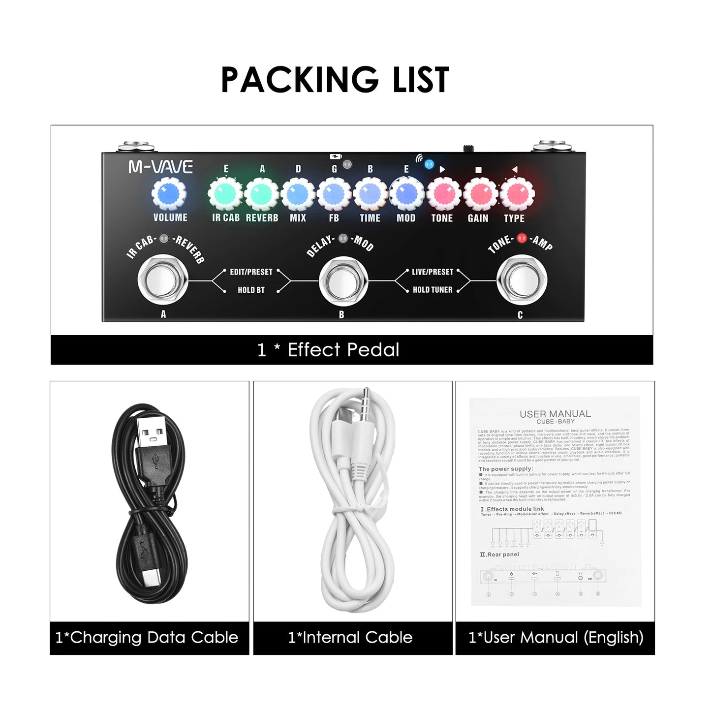 M-VAVE CUBE BABY Multi-Effects Pedal Electric Guitar Combined Effect Pedal with Wireless Music Playback Phone Recording Audio