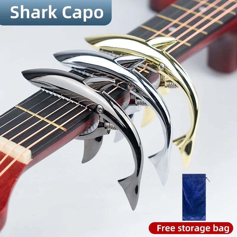 New Shark-Shaped Capo, High Aesthetic Appeal, Personalized Folk Guitar Capo, Metal Clip, Guitar Capo Accessory