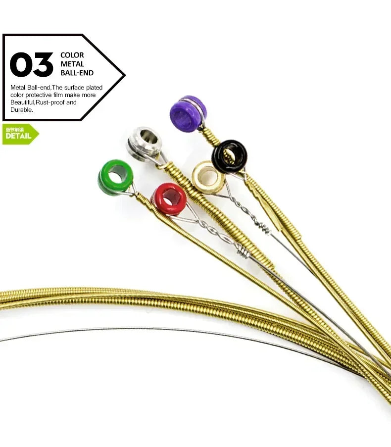 Orphee Acoustic Guitar String Carbon Steel Hexagonal Core Full Bright Tone Stringed Instrument Guitar Parts Folk Guitar String