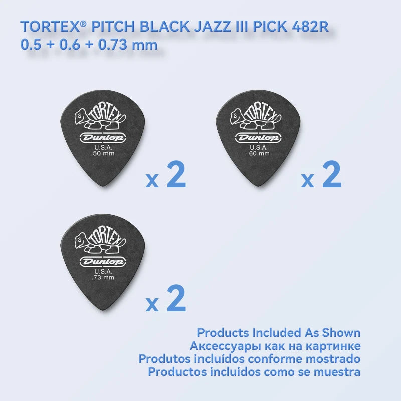 Dunlop Guitar Picks Tortex Pitch Black Jazz III Pick Plectrum Mediator 0.5/0.6/0.73/0.88/1.0/1.14/1.35/1.5 mm Guitar Accessories