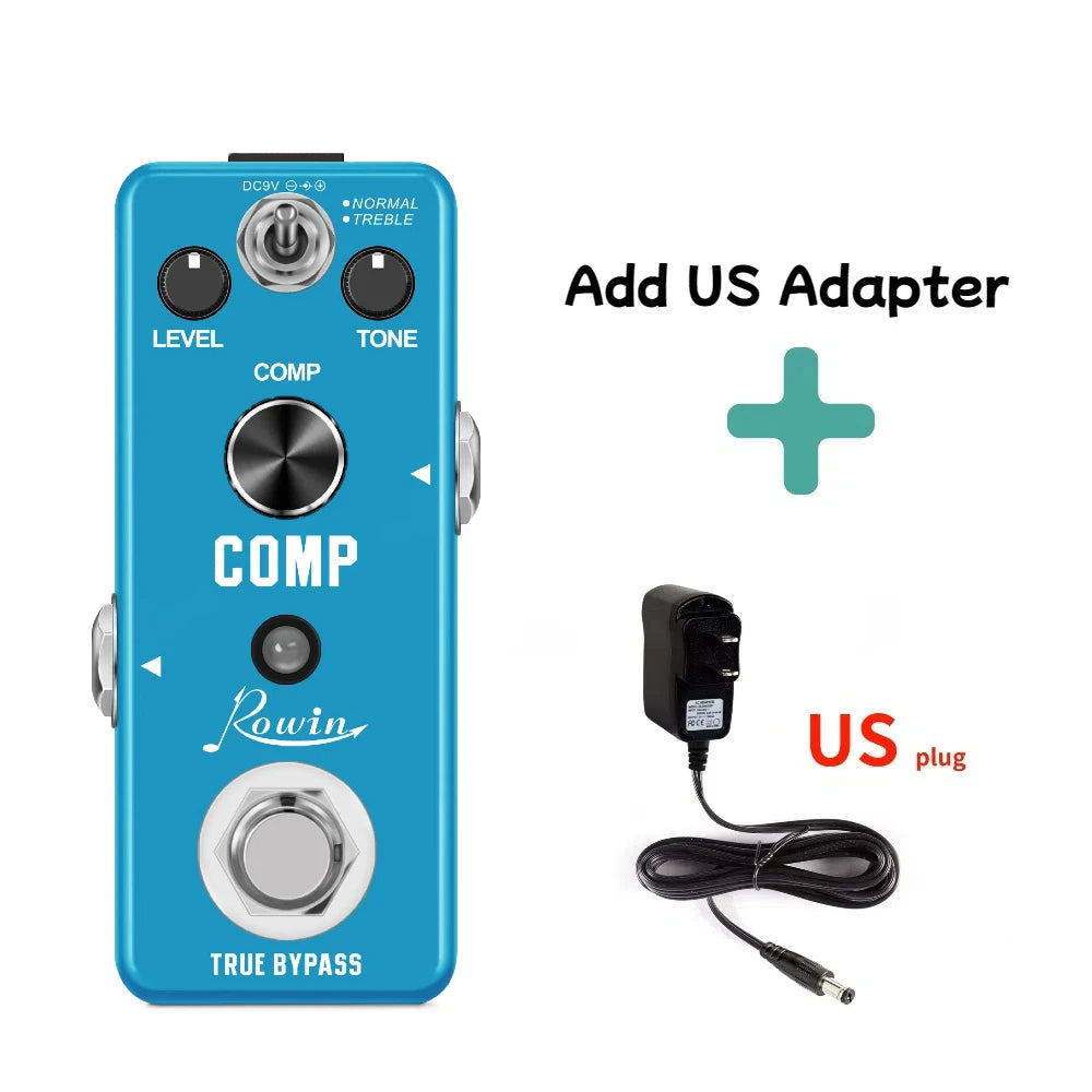 Rowin Guitar Bass Pedal Compressor Effect Comp  Classic Studio Grade Compressors Keep Original Signal Transients Pure Sky Blue