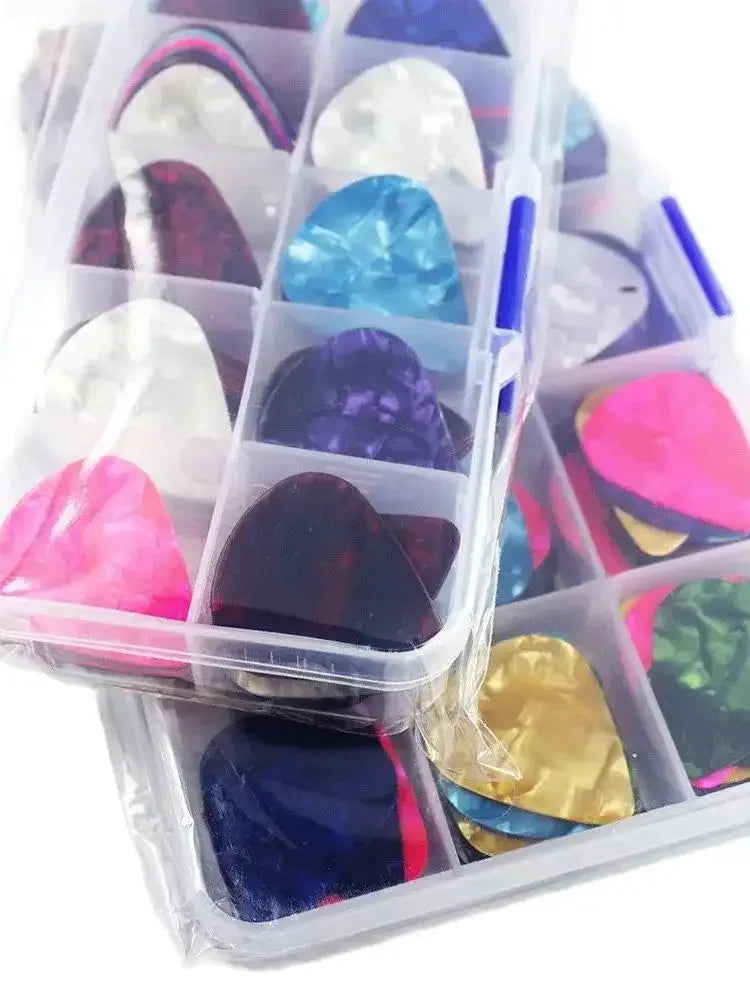 Lots of 100Pcs Mix Color with Box Soli Celluloid Guitar Picks Plectrum 0.46/0.71/0.81/0.96/1.2/1.5mm Size Optional
