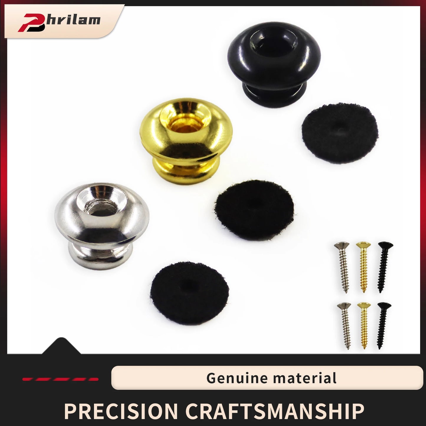 PHRILAM Pair of Mushroom Head Electric Guitar Strap Locks, Black/Chrome/Gold Available