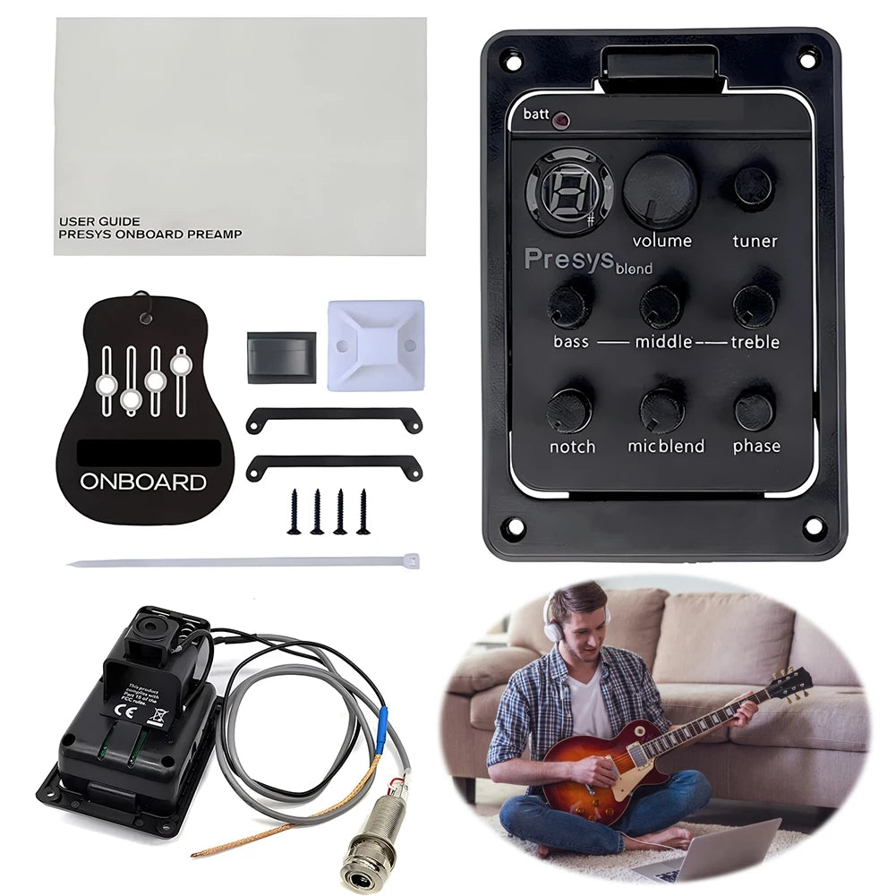 Plastic 301 Guitar Pickup EQ Equalizer with Tuner Presys Piezo Pickup Guitar Blend Preamp Guitar Soundhole EQ Parts Accessories